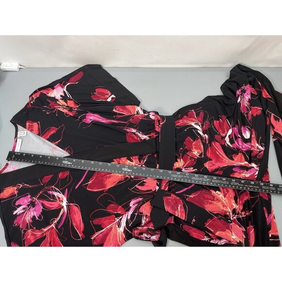 Susan Graver Jumpsuit Liquid Knit Floral Wrap Wide Leg Black Womens M Petite - Picture 12 of 14